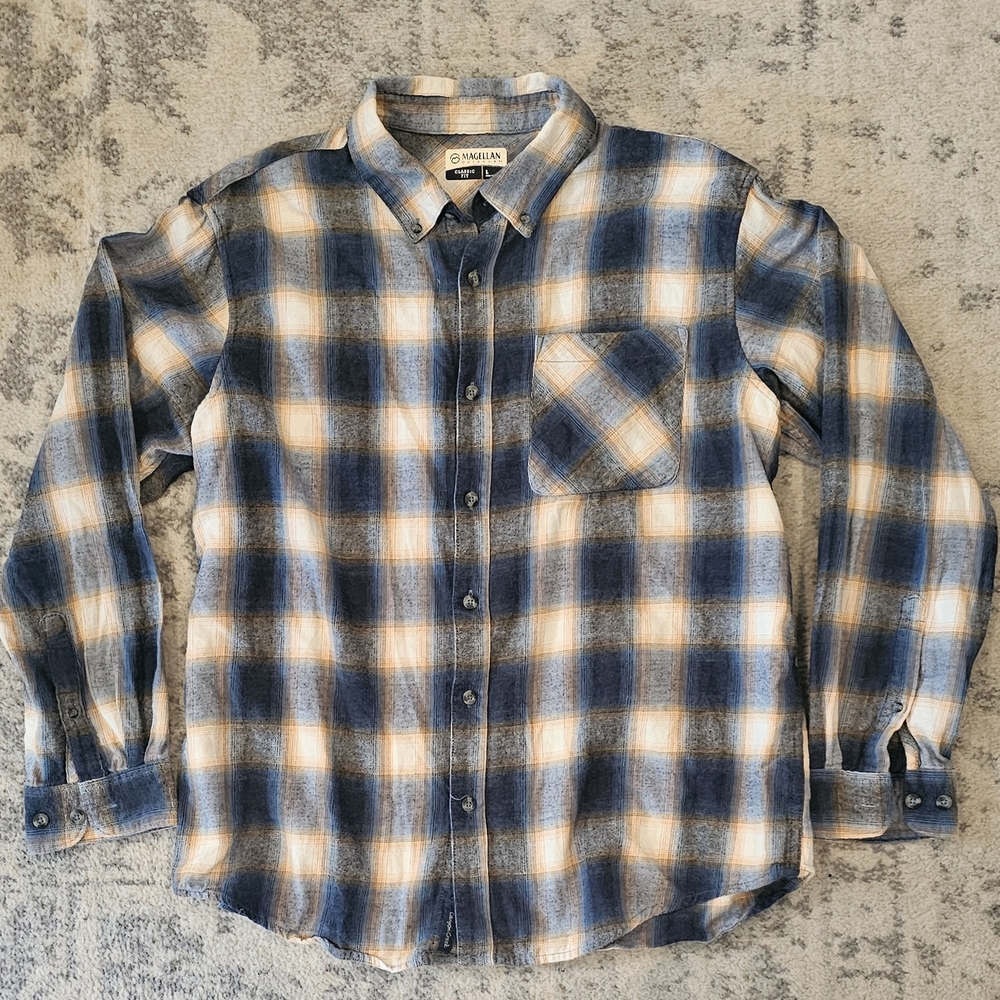 Magellan Men's Long-Sleeve Plaid Button-Down Shirt Large